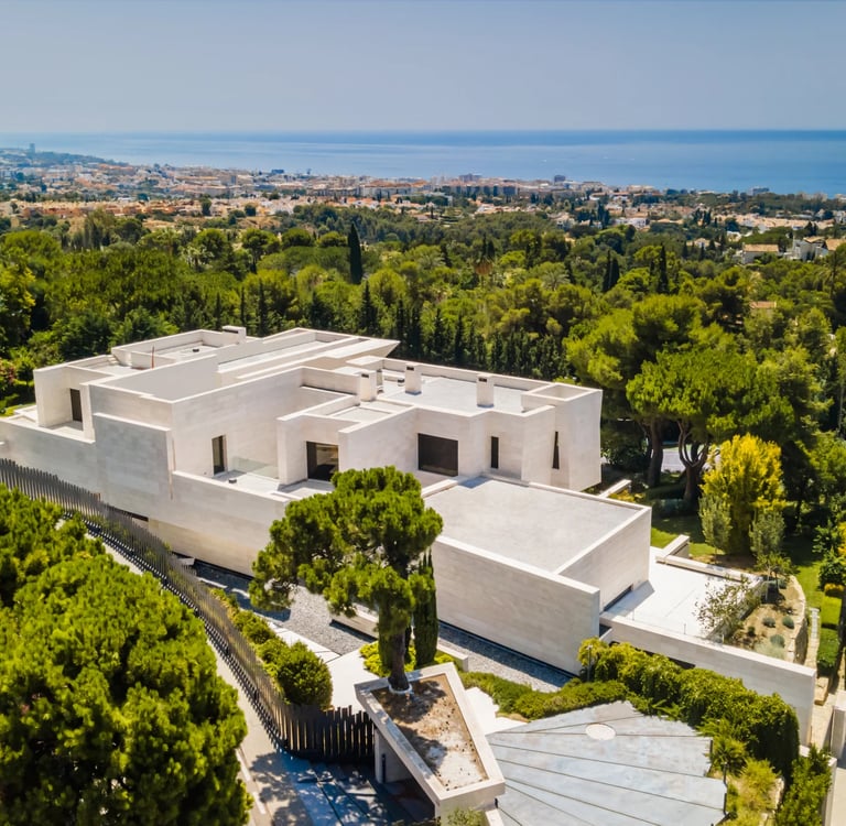 Aerial view of designer villa in Cascada de Camoján