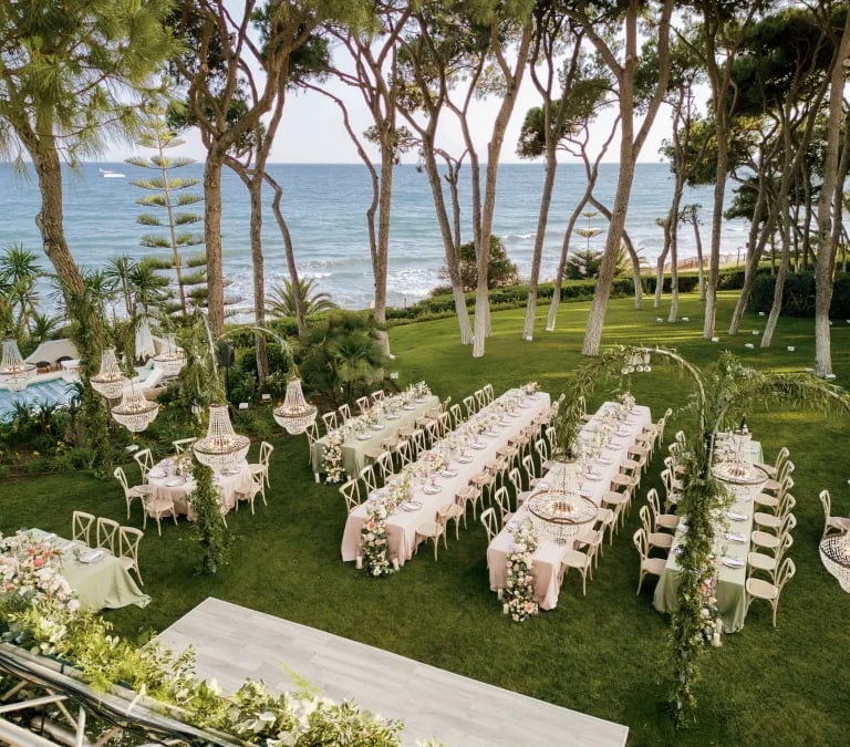 Wedding ceremony setup at Villa El Rincon facing the sea