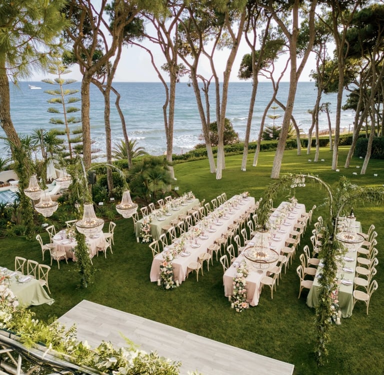 Wedding ceremony setup at Villa El Rincon facing the sea
