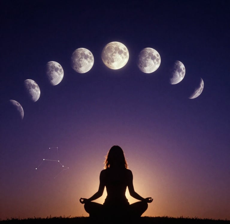 Moon phase manifestation guide showing eight lunar cycles for intention setting