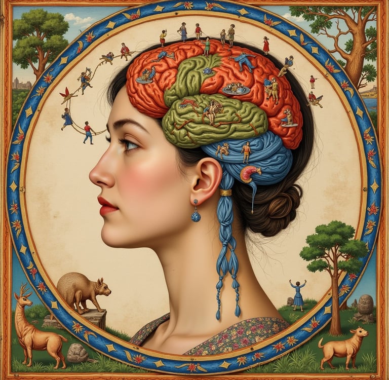 Colorful artistic brain illustration representing spiritual wellness, mindfulness,  natural healing