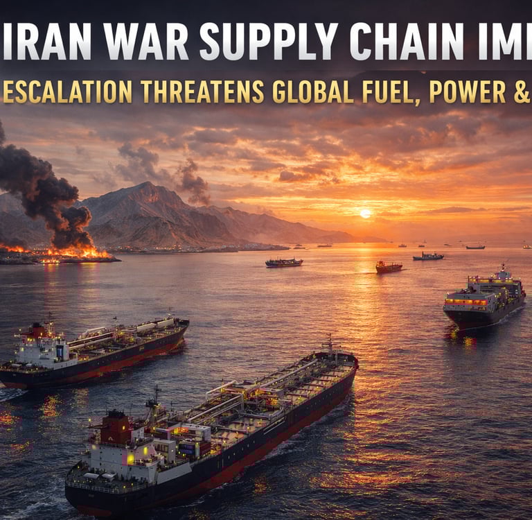 Oil tankers and cargo ships representing global supply chains affected by the Iran war