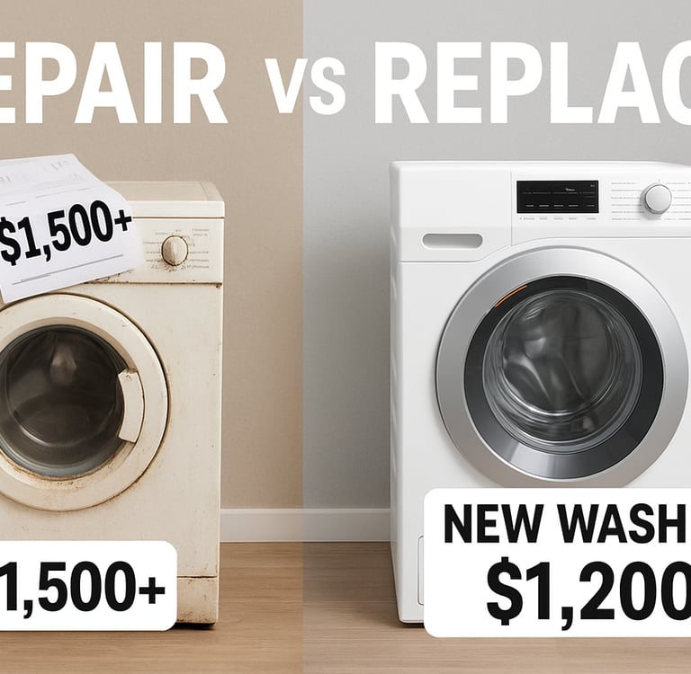 Comparison of costly washing machine repairs including drum, motor, and electronic control board rep
