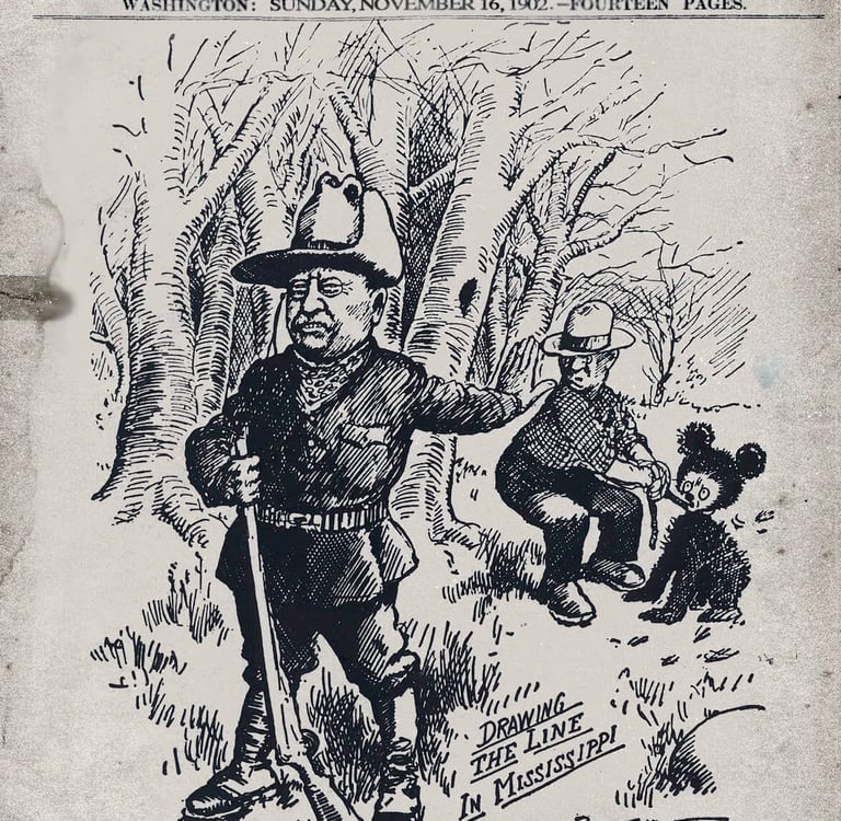 tedd'y bear caricature ancienne publiée dans la presse américaine au début du XXe siècle