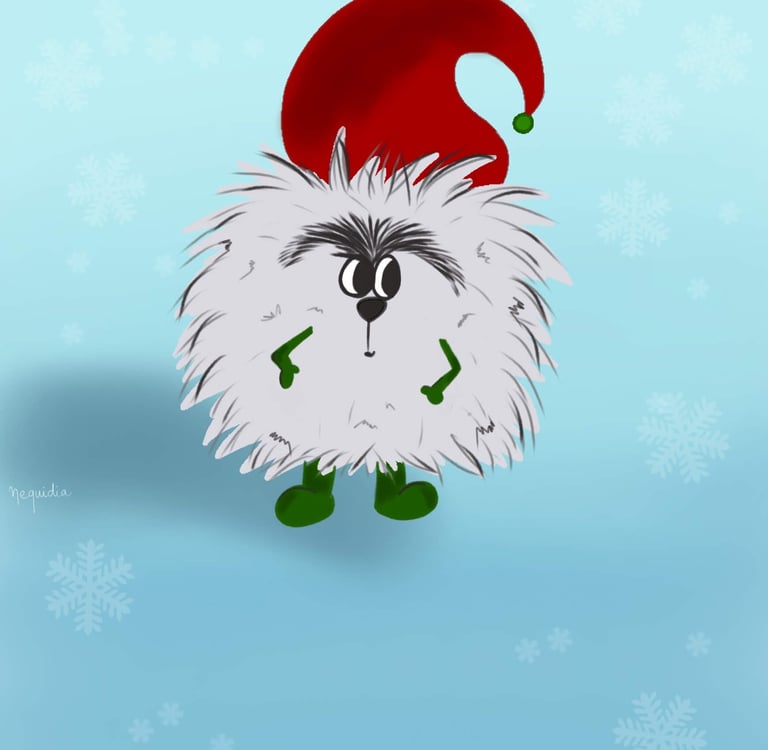 illustration d’un groumpf blanc au bonnet rouge, personnage de conte jeunesse