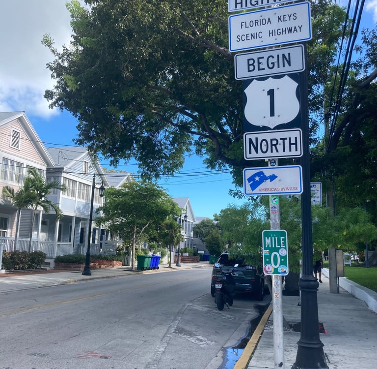 Panneau indiquant le début de la route 1, Key West