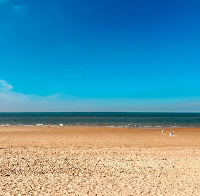 Grande plage de sable au bord de la Mer du Nord