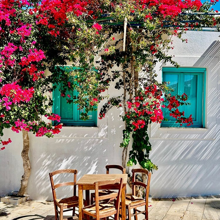 Les recoins fleuris du village de Lefkes, Paros