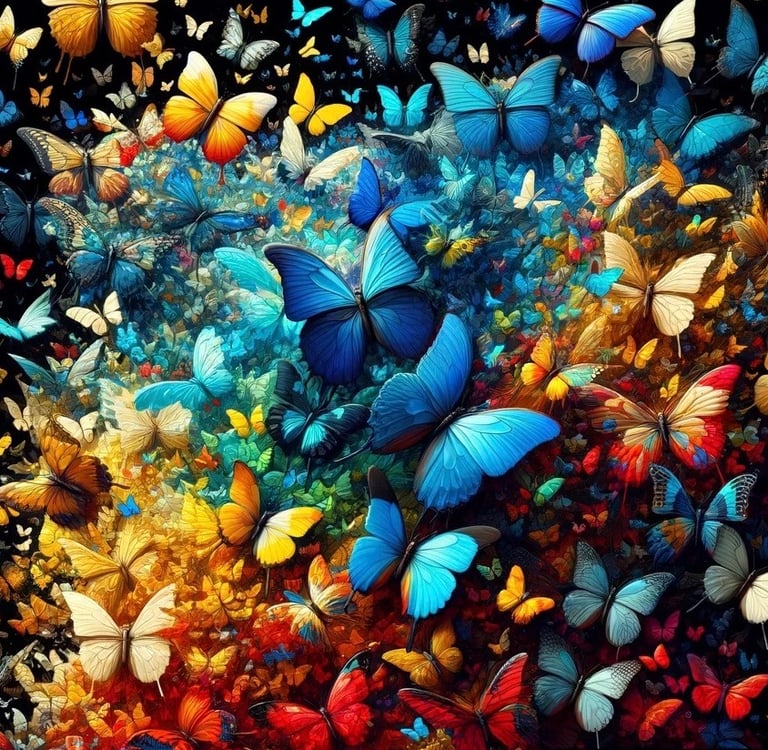 butterfly explosion of many vibrant colours