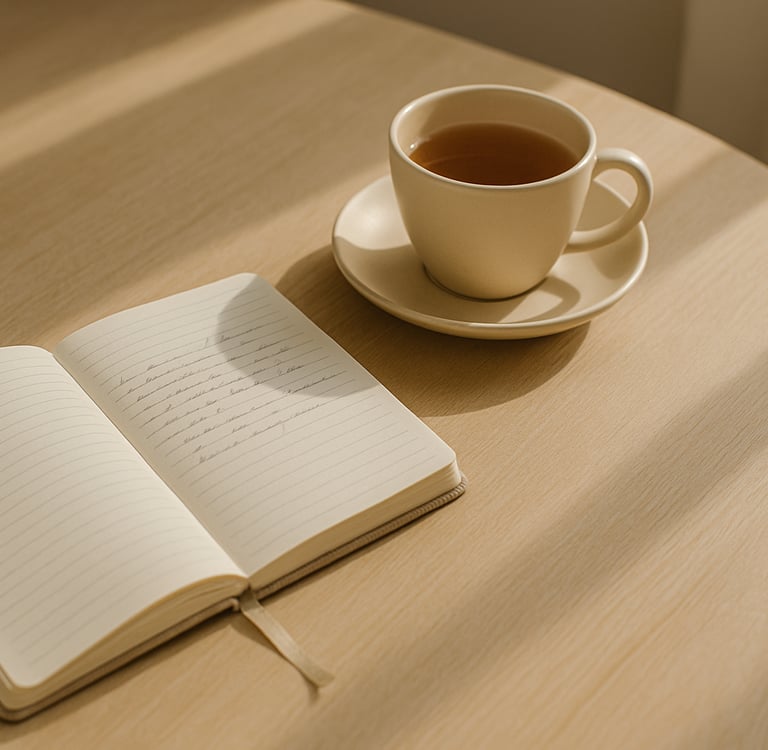 a diary and a cup of tea