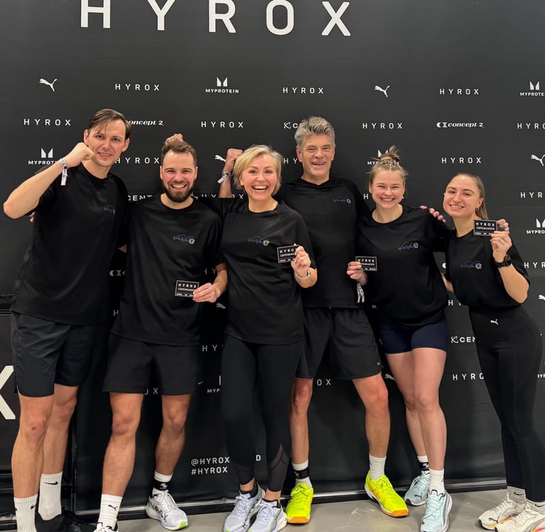Our Hyrox team with matching Worlds Within t-shirts