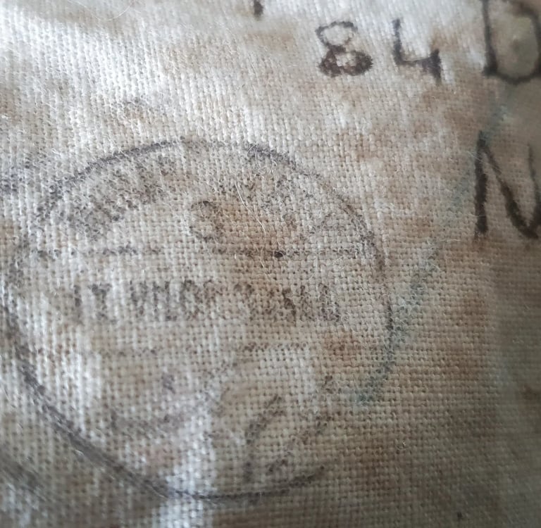 Port Said stamp on linen shipping bag 1920's 