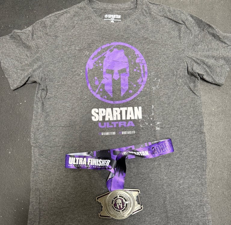 Spartan ultra finisher shirt and medal
