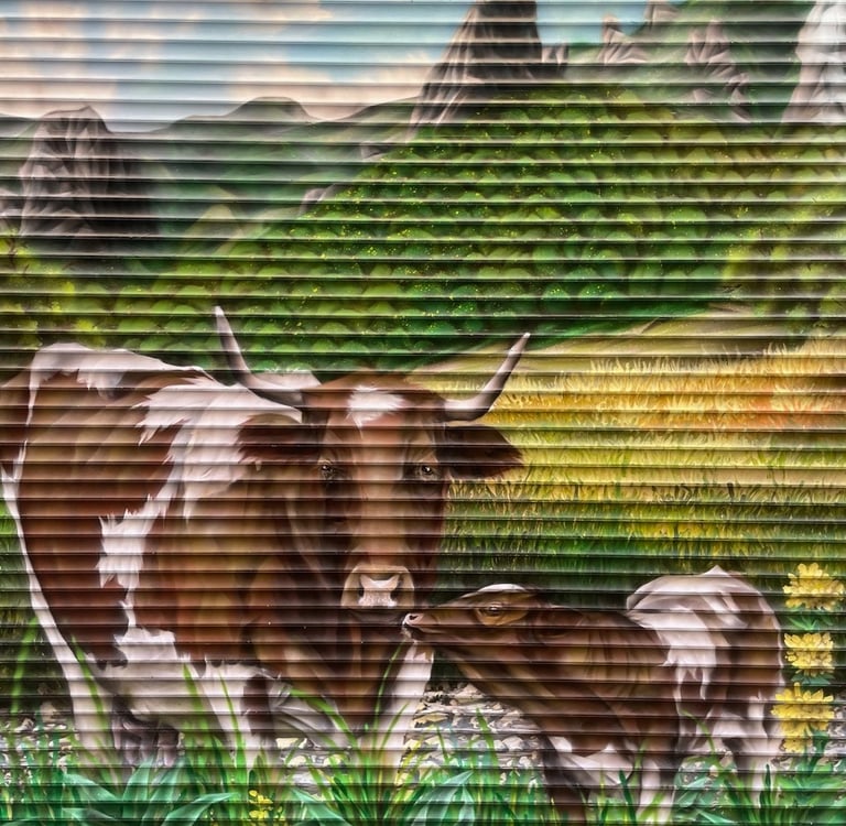 une peinture de la vallée de chaufour avec une vache et son veau au premier plan