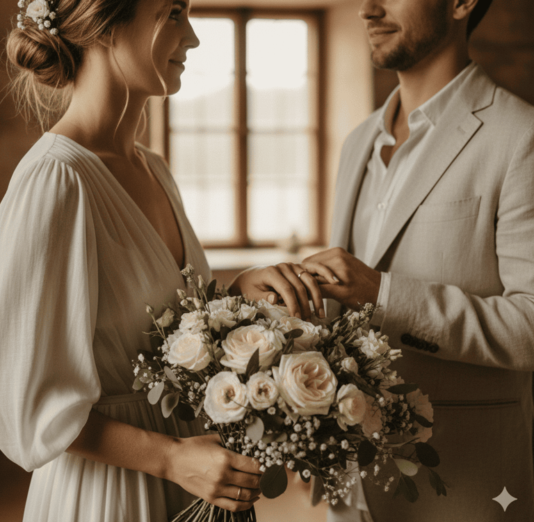 Mains unies et alliances dorées, inspiration pour mariage petit budget élégant