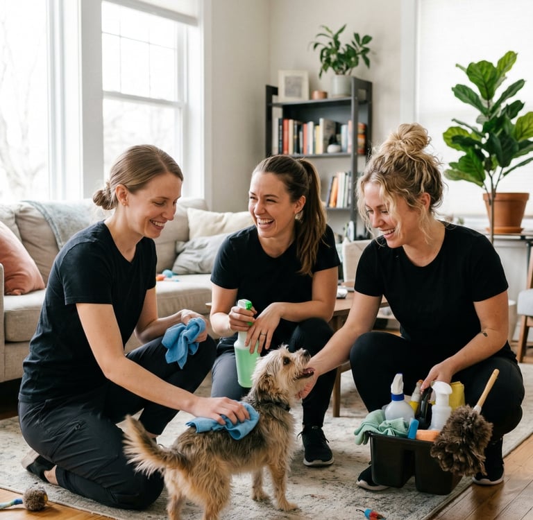 MyCleanHaven cleaning professionals with client's dog in Forest Hill home