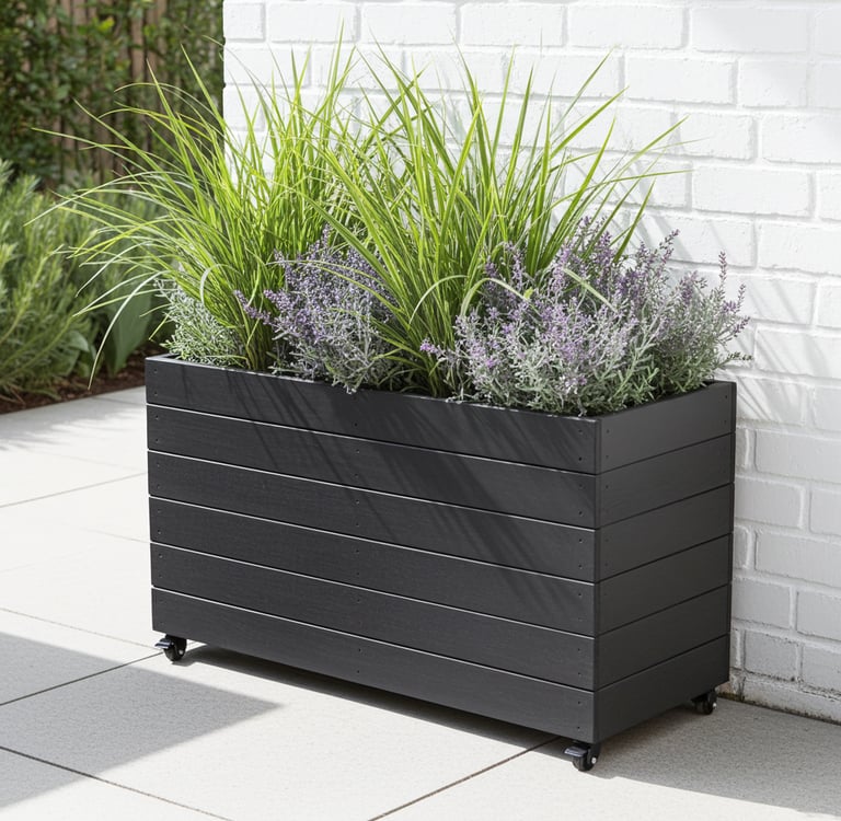 large planter on wheels elegant wooden planter painted in blacke made from wood plant box garden outdoor through