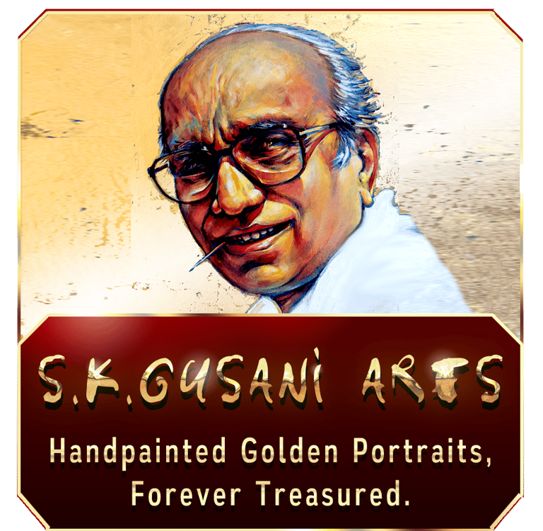 skgusani arts portrait artist logo, golden portraits forever treasured