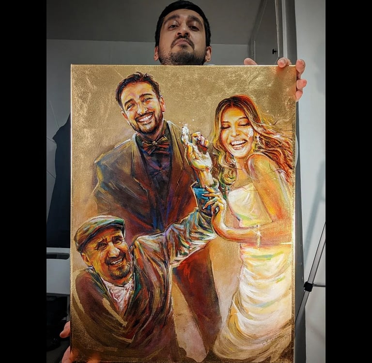 Portrait painting made from 3 individual photos depicting a scene that happened but was not captured