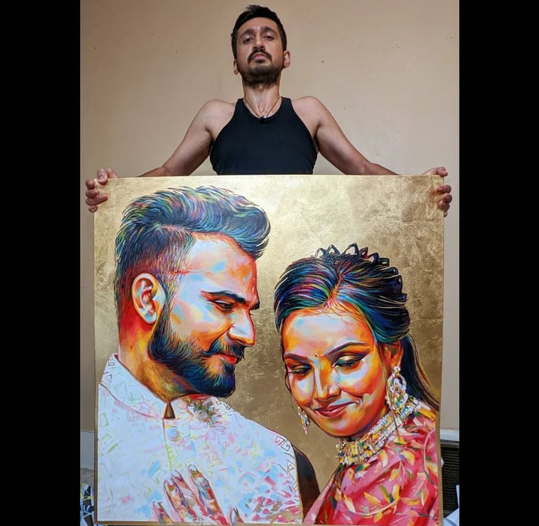 S. K . Gusani arts portrait painting of a newlywed newly married couple