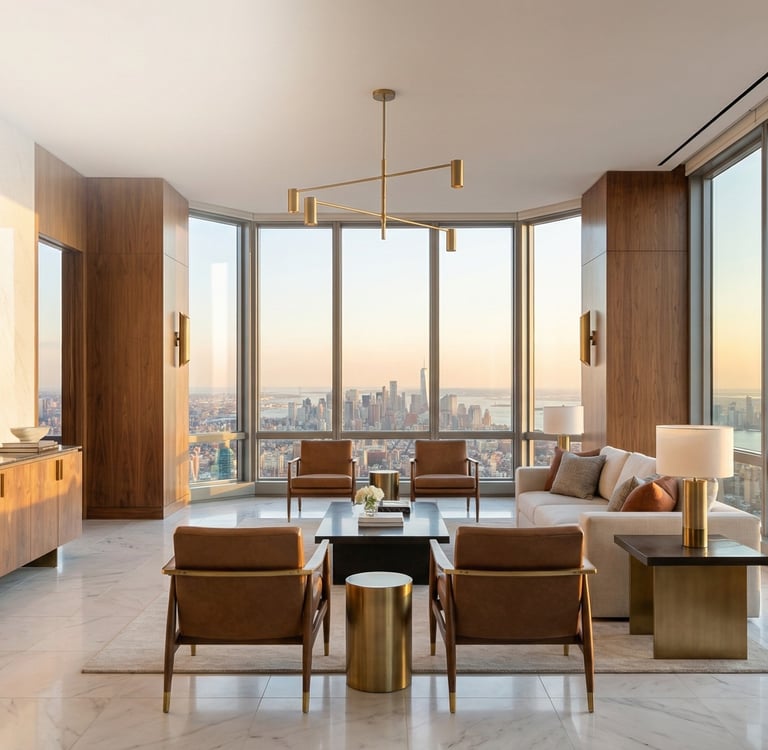 Visuel magazine : penthouse de luxe avec vue skyline, logo KEYMO.