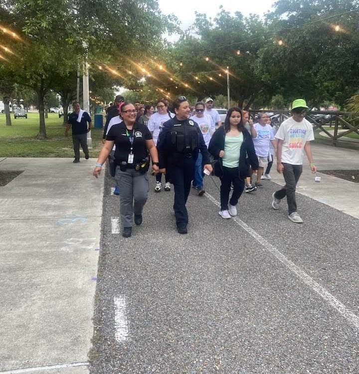 a group of people marching 