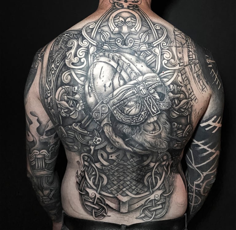 full back viking tattoo Berserker