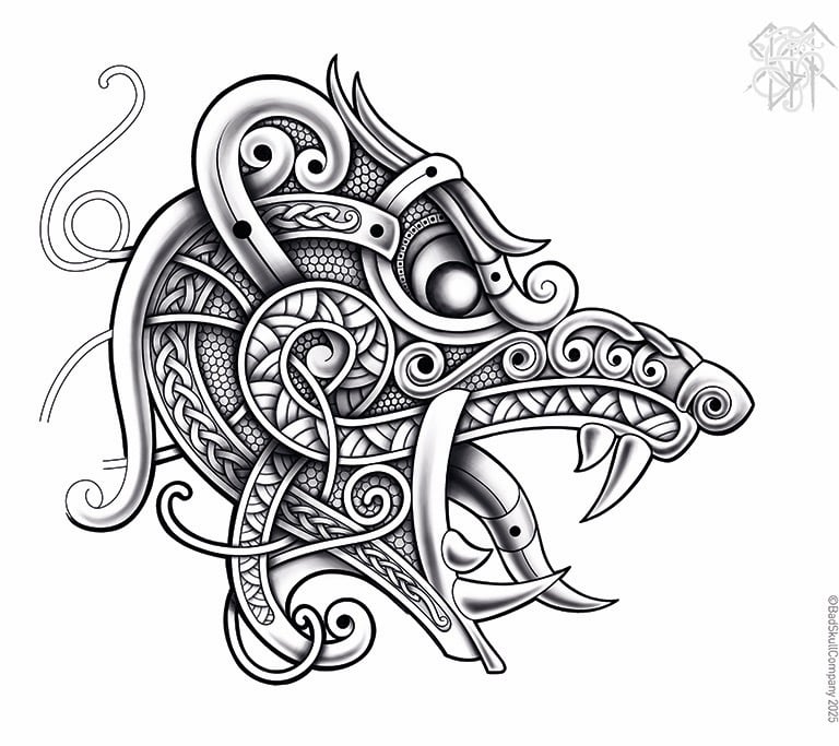 a tattoo style of a viking bear head