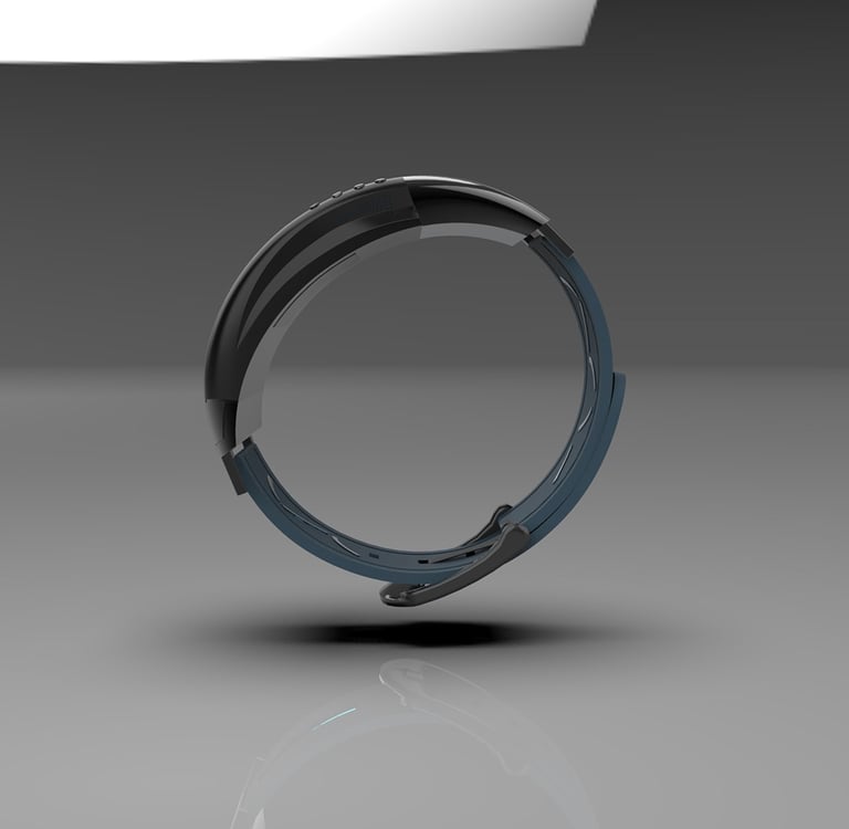 Side view of curved 3D smartwatch by Cavity Studios showcasing sleek minimal design.