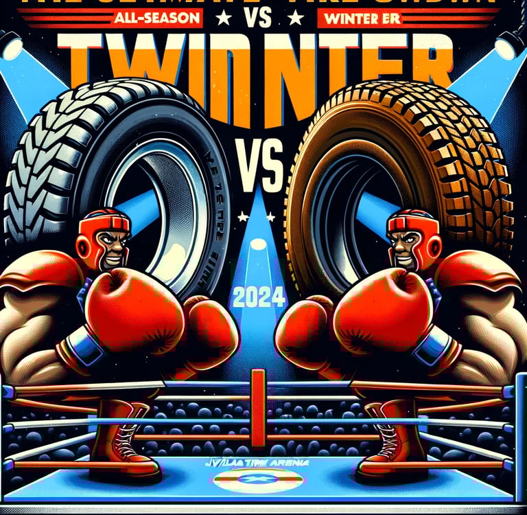 Comparación entre neumáticos de todo tiempo e invierno y dos luchadores representando a cada tipo