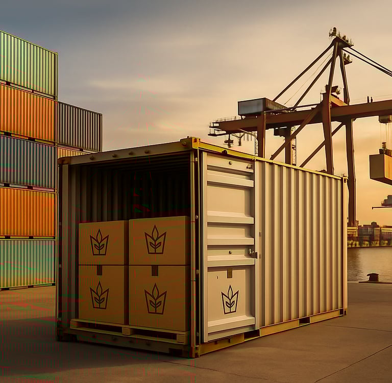 a container container with a crane in the background