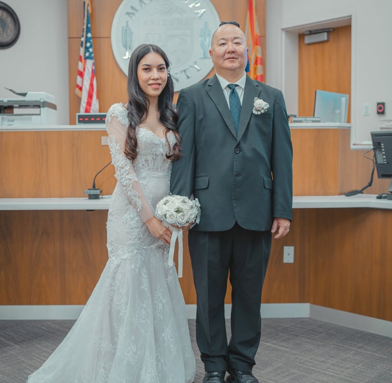 a man and woman standing in a courtroom