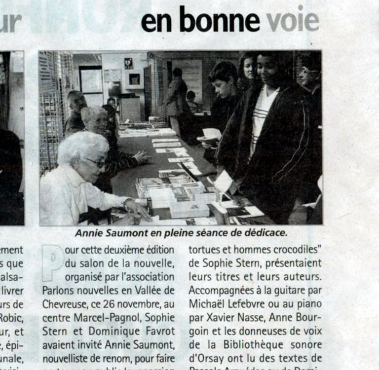 Salon de la nouvelle de Bures-sur-Yvette, Créé par Sophie Stern, nouvelliste, article Annie Saumont