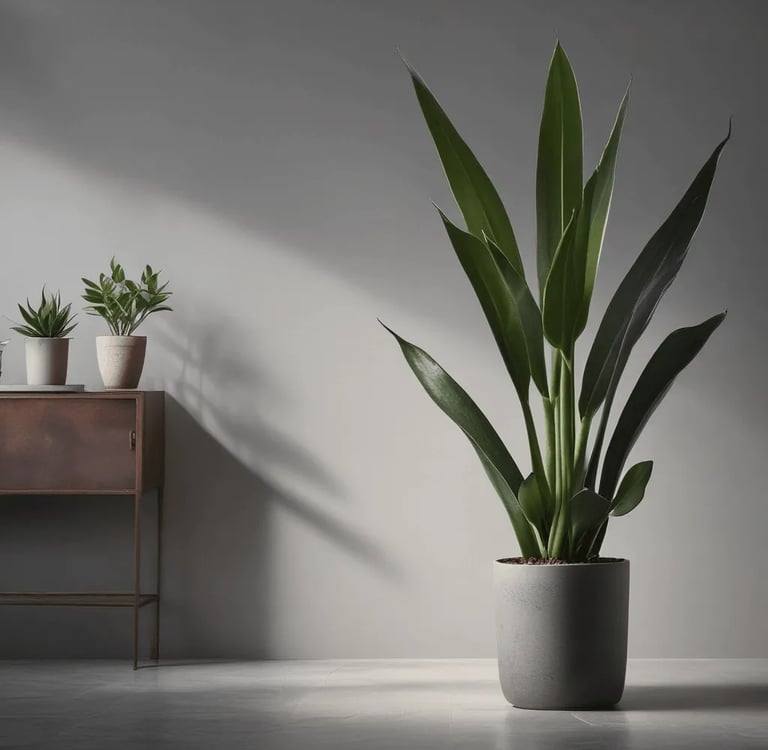 Planta sansevieria en salón, luciendo frondosa