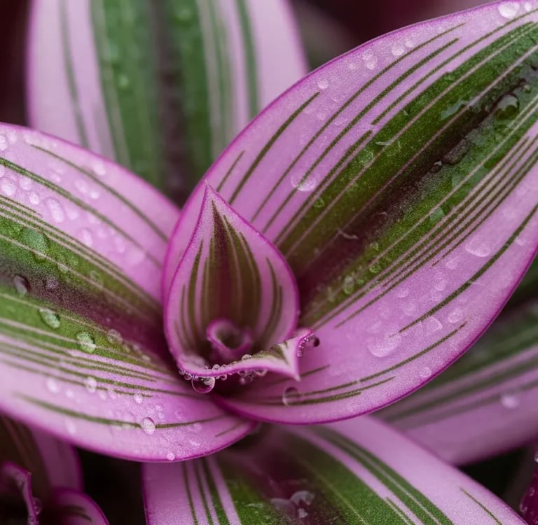 radescantia Nanouk con hojas rayadas en rosa, verde y blanco.