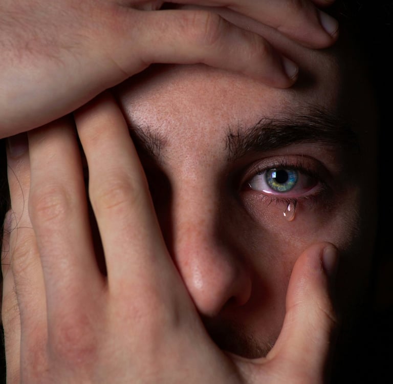 Depressed man examining his life through therapy