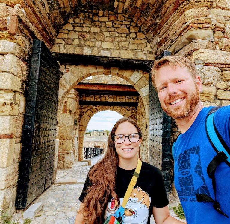 Don and Samantha in front of the Belgrade Fortress Gate in Belgrade Serbia