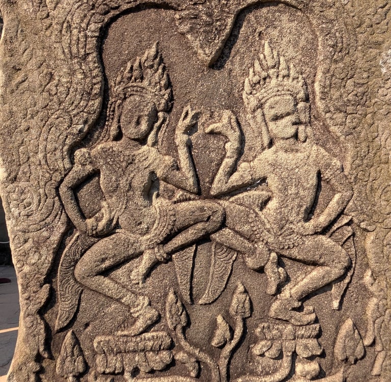 stone carved apsaras at Angkor Wat, Cambodia