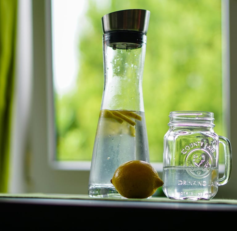 Refreshing detox water with lemon, cucumber, and mint in a glass jar, perfect boosting metabolism
