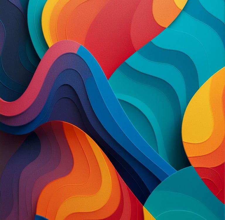AI-assisted abstract artwork featuring vertical, flowing, 3D layered waves.