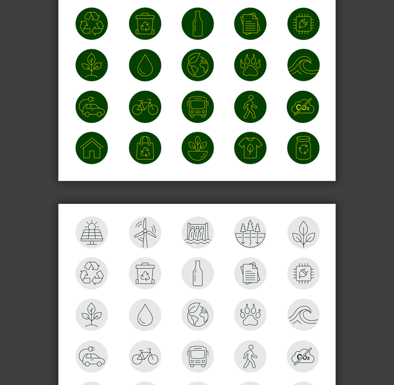 Minimalist sustainability and ESG vector icons in light and dark themes
