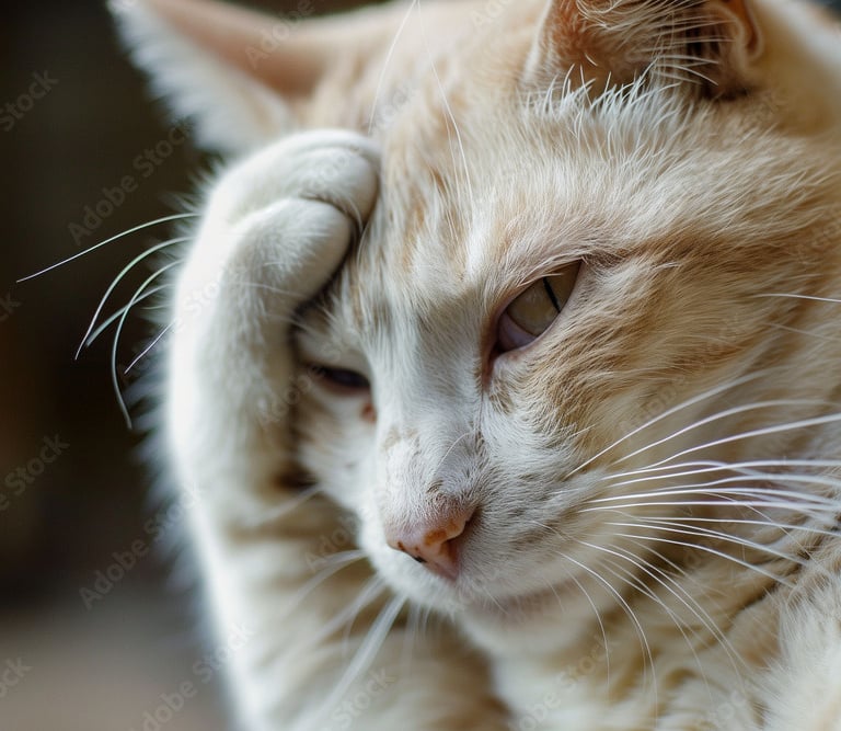 cat holding a paw on its forhead