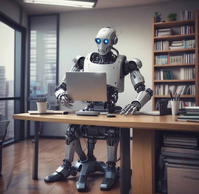 AI at computer desk