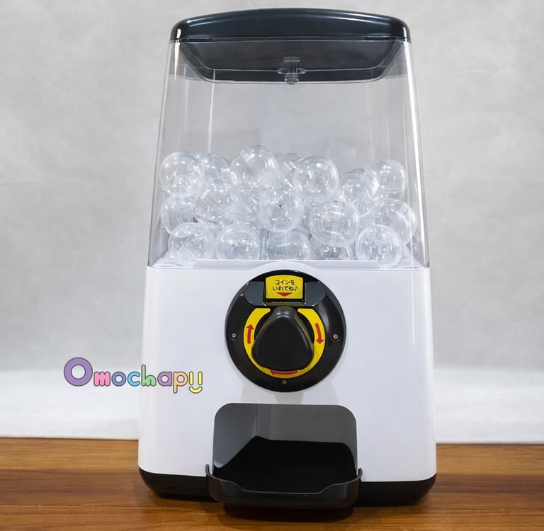 Tampak depan Gacha Cube, mesin gacha tabletop untuk booth dan retail activation