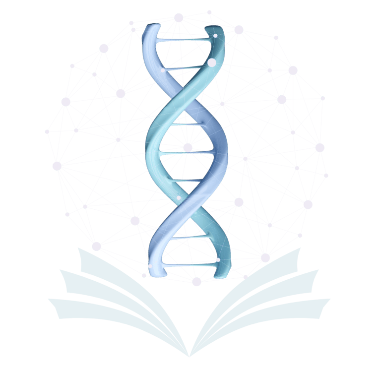 Icon symbolizing the project's scientific foundation: a DNA helix rising from an open book.