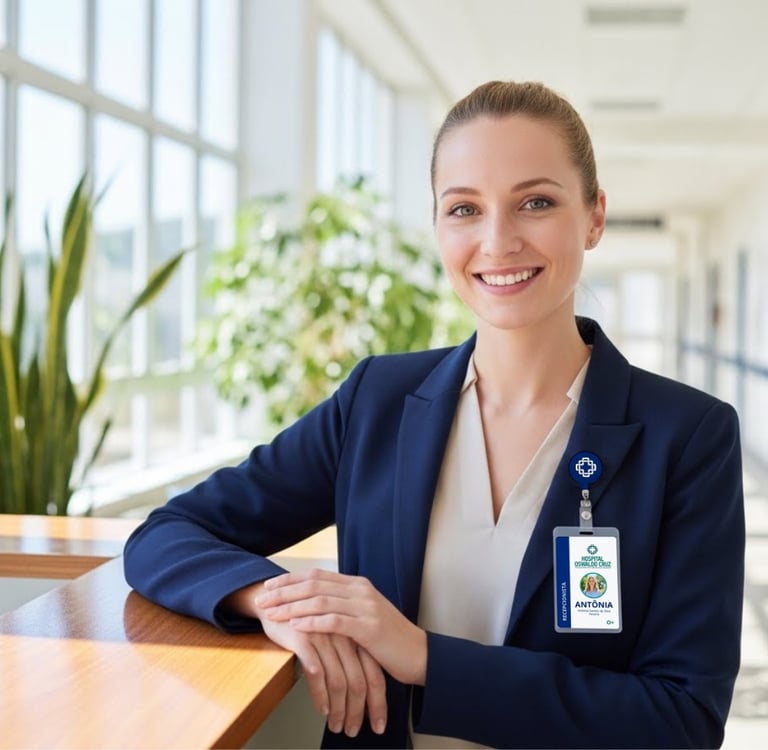 uma mulher com uma jaqueta azul