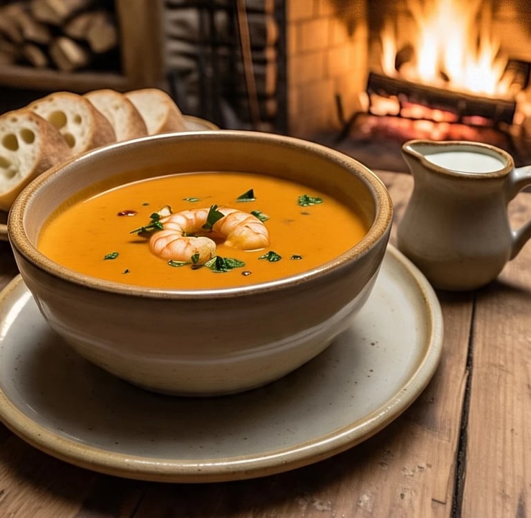 a bowl of soup with shrimp and shrimp