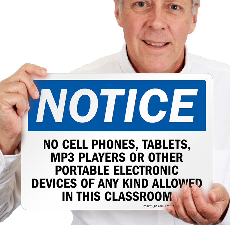 a man holding a sign that says notice to the parents.parents