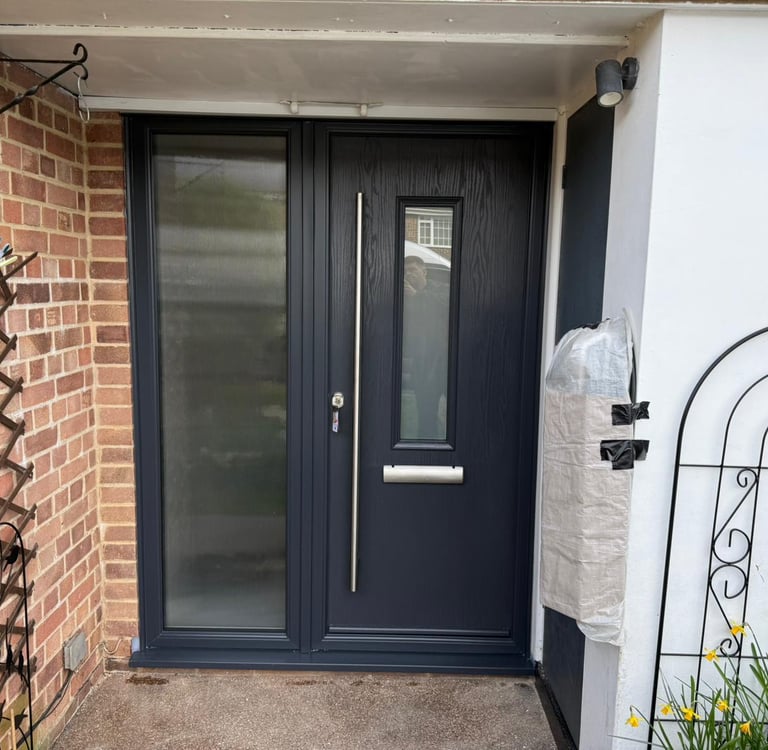 Tortola 1 flush composite doors with side panel and long handle fitted in Southampton by Buildmydoor