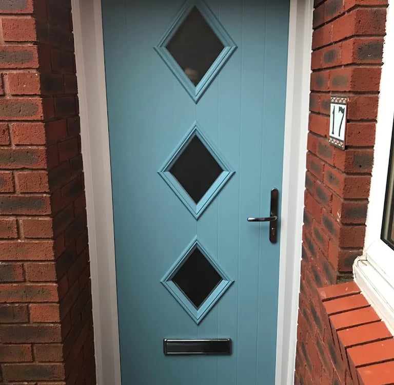 duck egg blue composite door with diamonds fitted in Bursledon